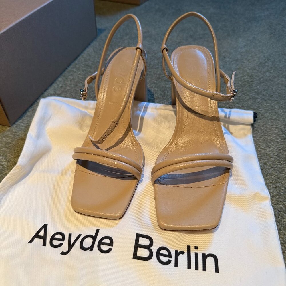 Aeyde tan block heeled sandals